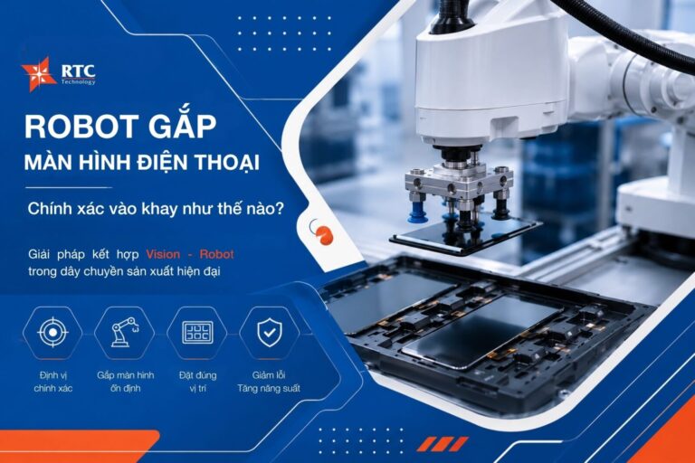 Làm sao robot gắp màn hình điện thoại chính xác vào khay?