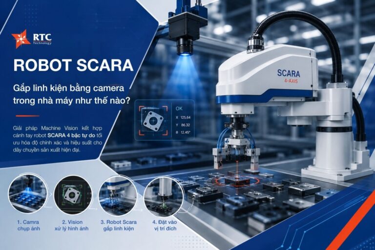 Robot SCARA gắp linh kiện bằng camera trong nhà máy như thế nào?
